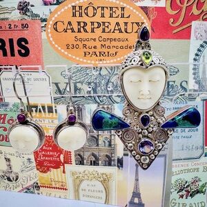 Vintage Sterling Silver Sajan Brooch/Pendant with Earrings Set-Gemstones Galore